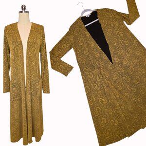 LuLaRoe Sarah Cardigan Small Floral Golden Mustard Jacquard Longline Duster
